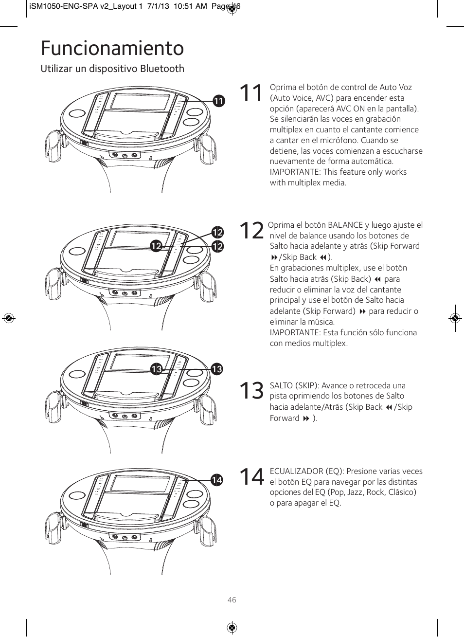 Funcionamiento | Singing Machine iSM1050 User Manual | Page 47 / 58