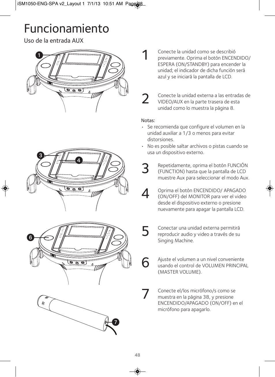 Funcionamiento | Singing Machine iSM1050 User Manual | Page 49 / 58