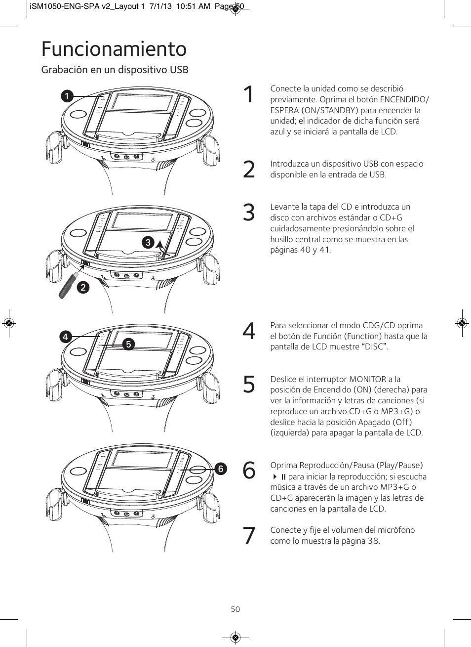 Funcionamiento | Singing Machine iSM1050 User Manual | Page 51 / 58