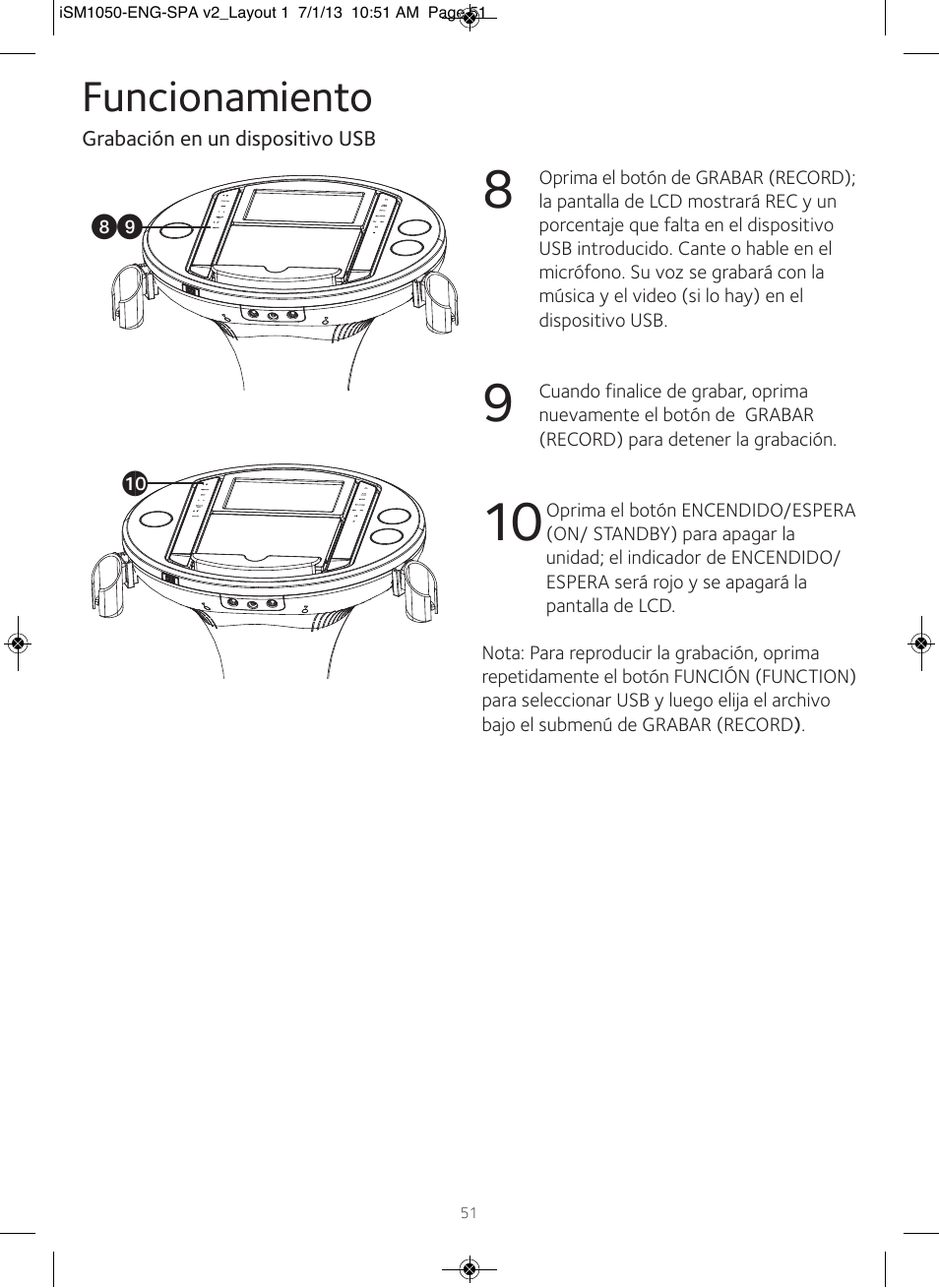 Funcionamiento | Singing Machine iSM1050 User Manual | Page 52 / 58
