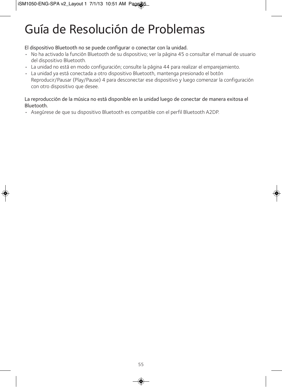 Guía de resolución de problemas | Singing Machine iSM1050 User Manual | Page 56 / 58