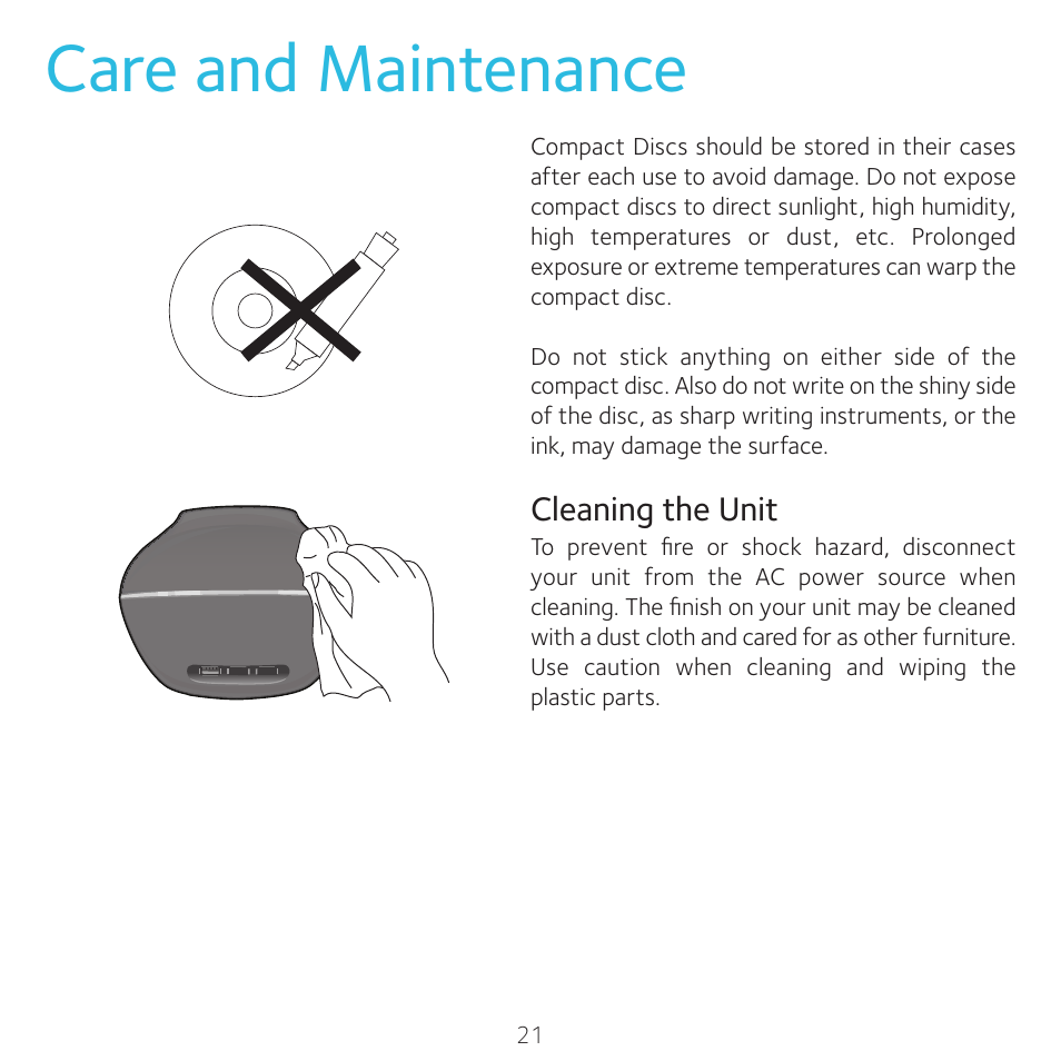 Care and maintenance | Singing Machine 4TV User Manual | Page 22 / 26