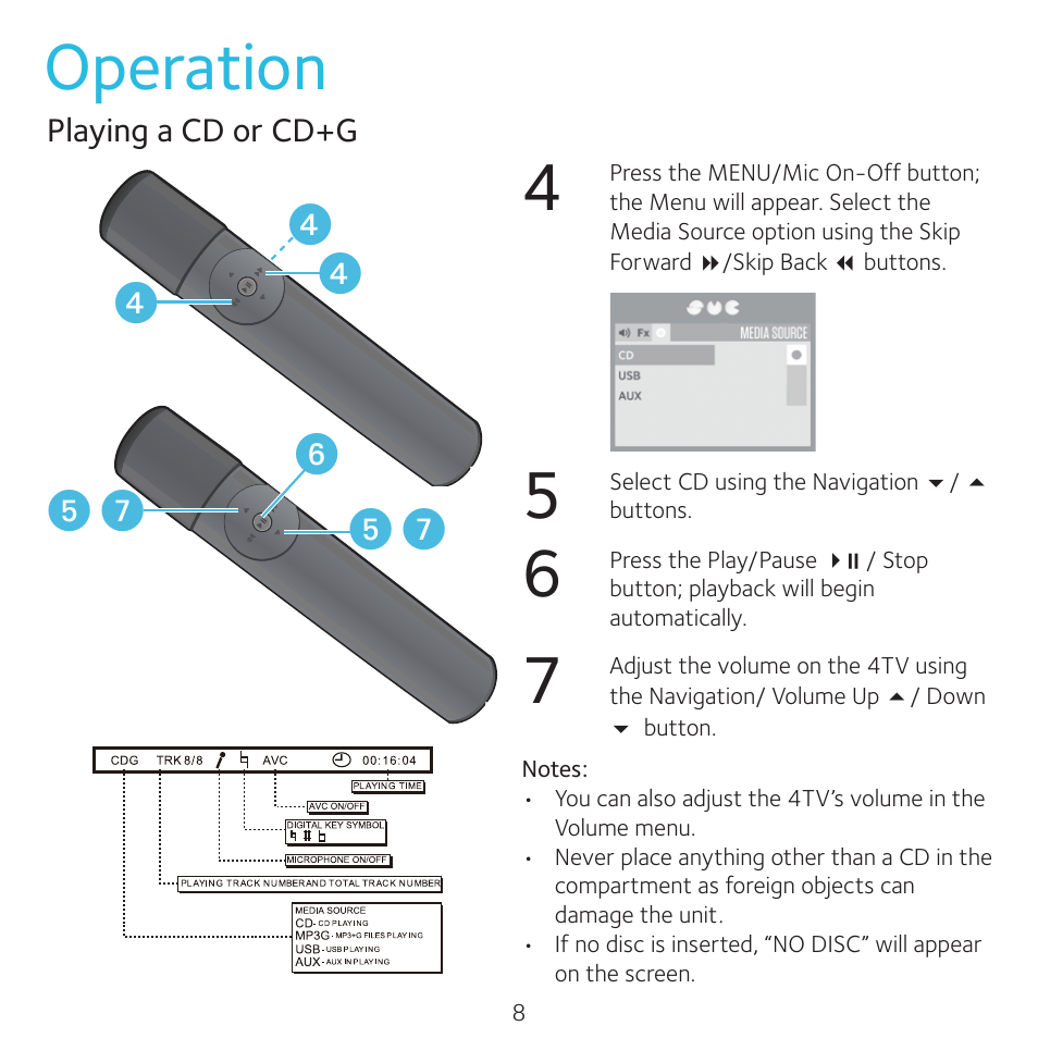 Operation | Singing Machine 4TV User Manual | Page 9 / 26