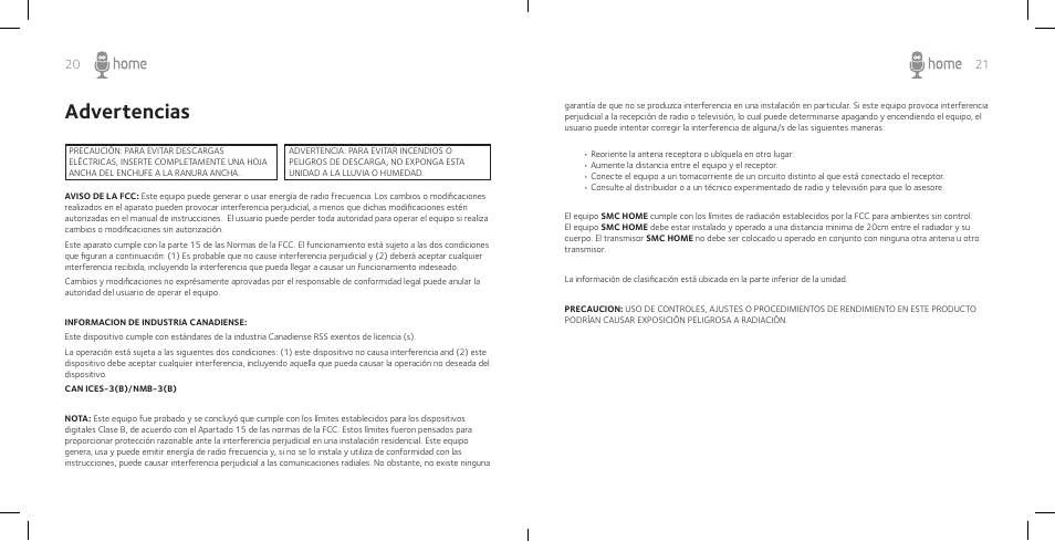 Advertencias | Singing Machine SM Home User Manual | Page 12 / 28