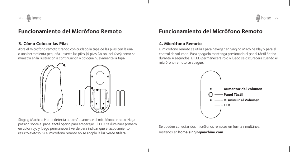 Funcionamiento del micrófono remoto | Singing Machine SM Home User Manual | Page 15 / 28
