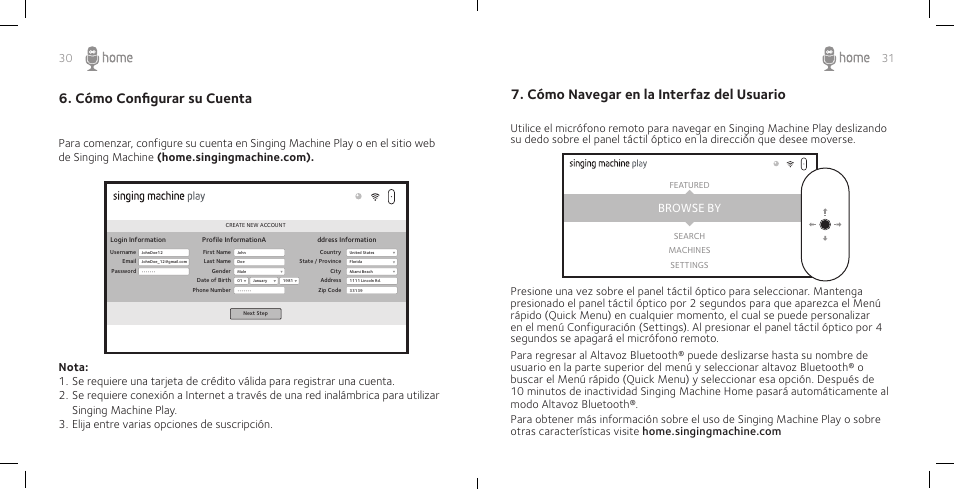 Cómo navegar en la interfaz del usuario, Cómo configurar su cuenta, Browse by | Singing Machine SM Home User Manual | Page 17 / 28