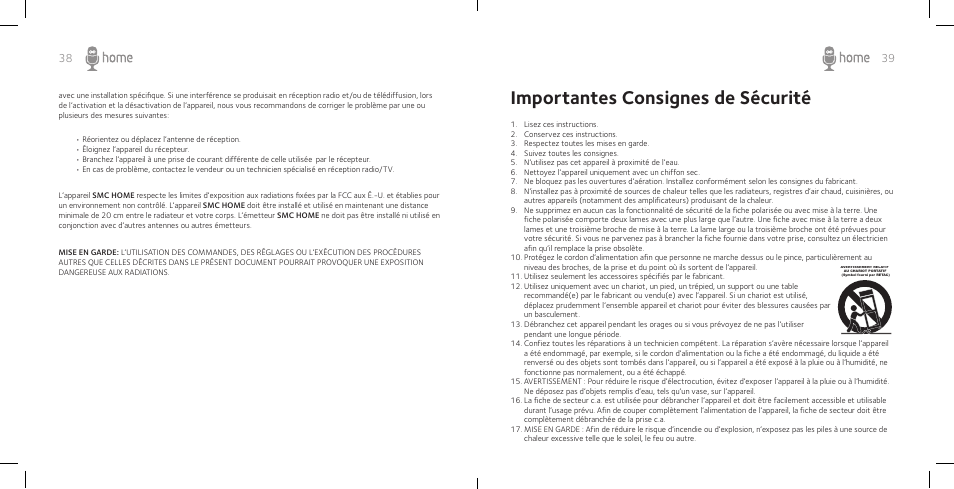 Importantes consignes de sécurité | Singing Machine SM Home User Manual | Page 21 / 28