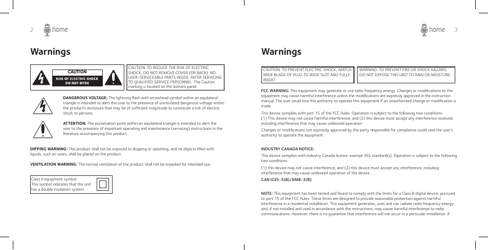Warnings | Singing Machine SM Home User Manual | Page 3 / 28