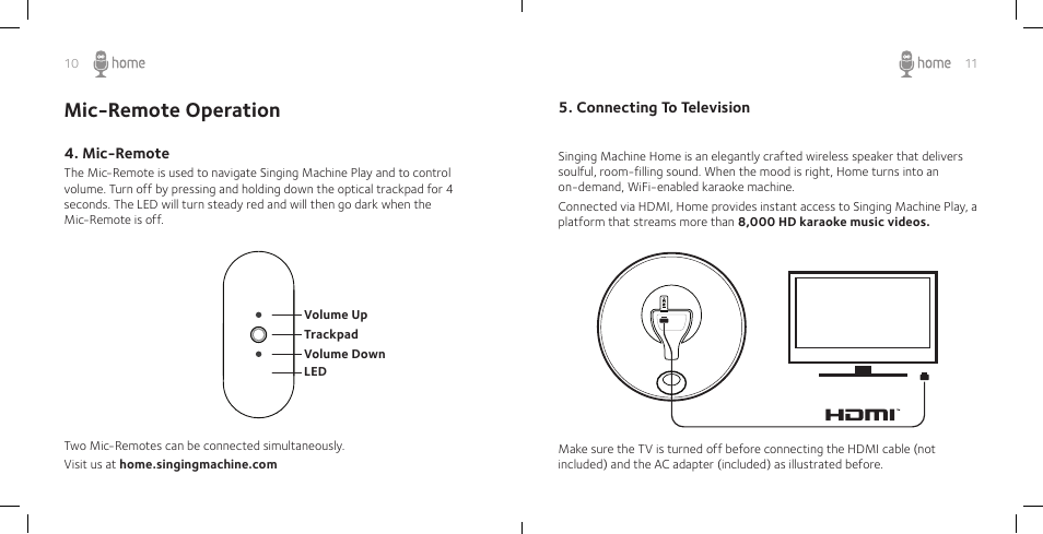 Mic-remote operation | Singing Machine SM Home User Manual | Page 7 / 28