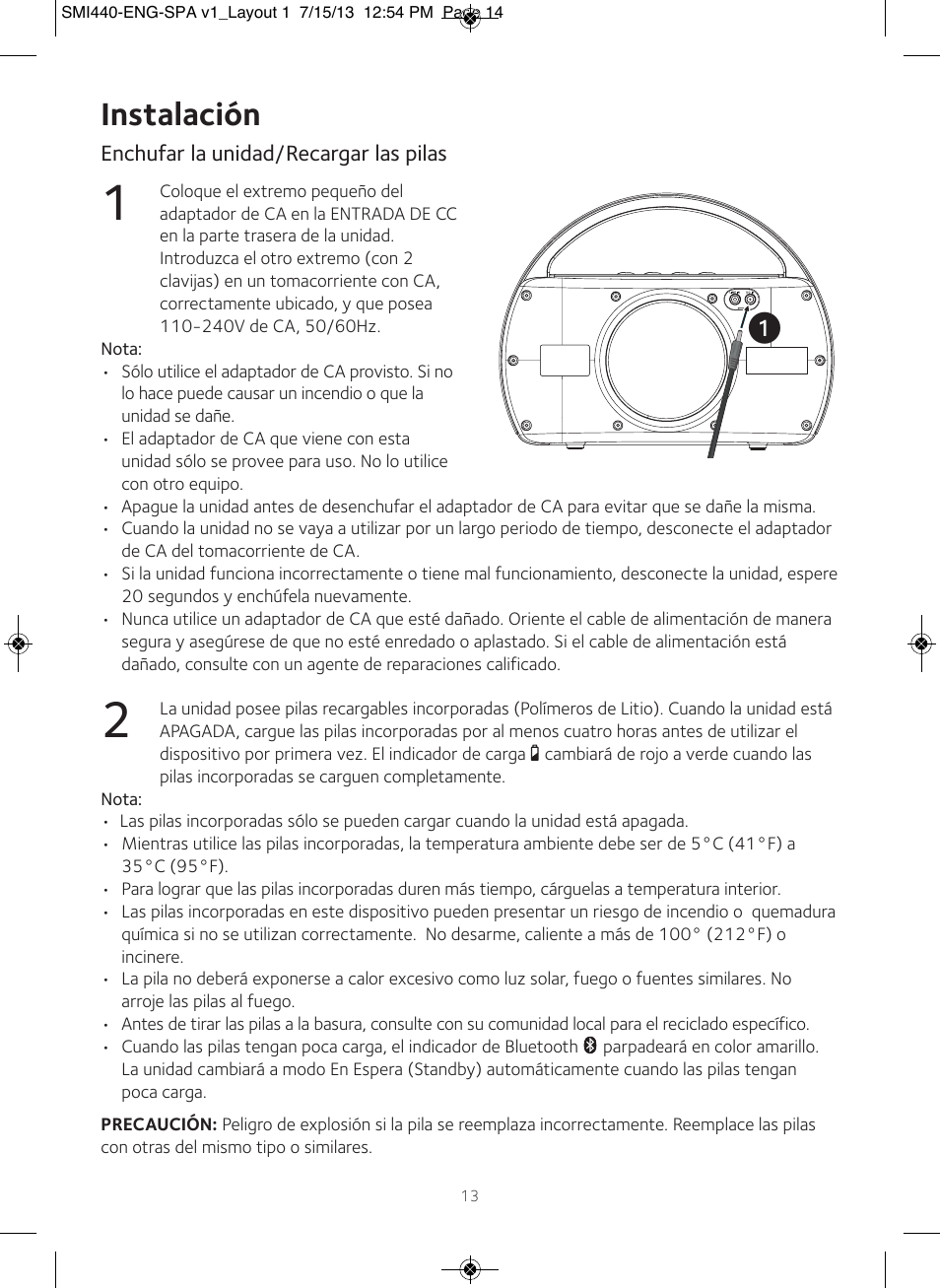 Instalación | Singing Machine SMI440 User Manual | Page 14 / 22