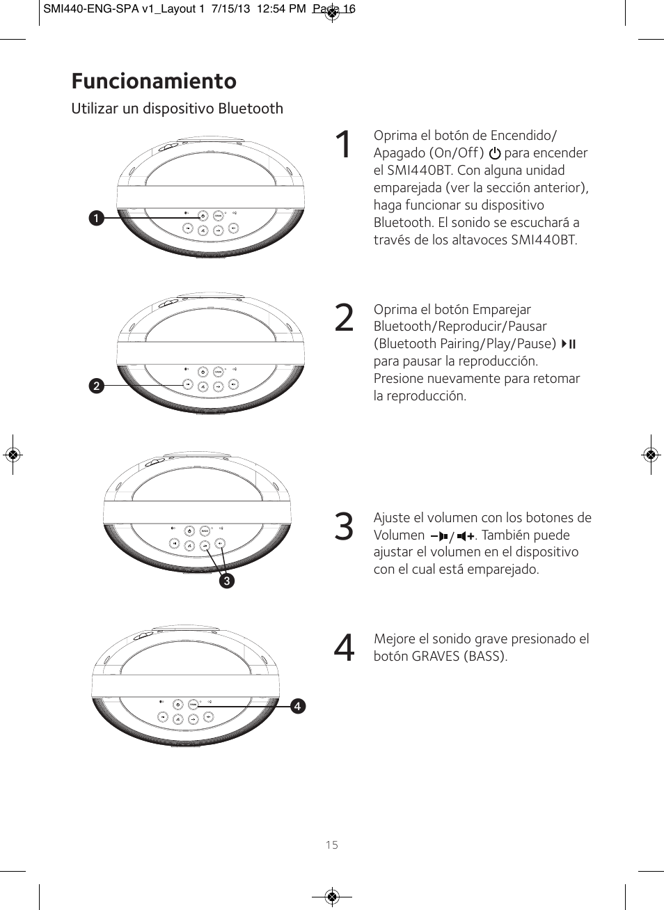 Funcionamiento | Singing Machine SMI440 User Manual | Page 16 / 22