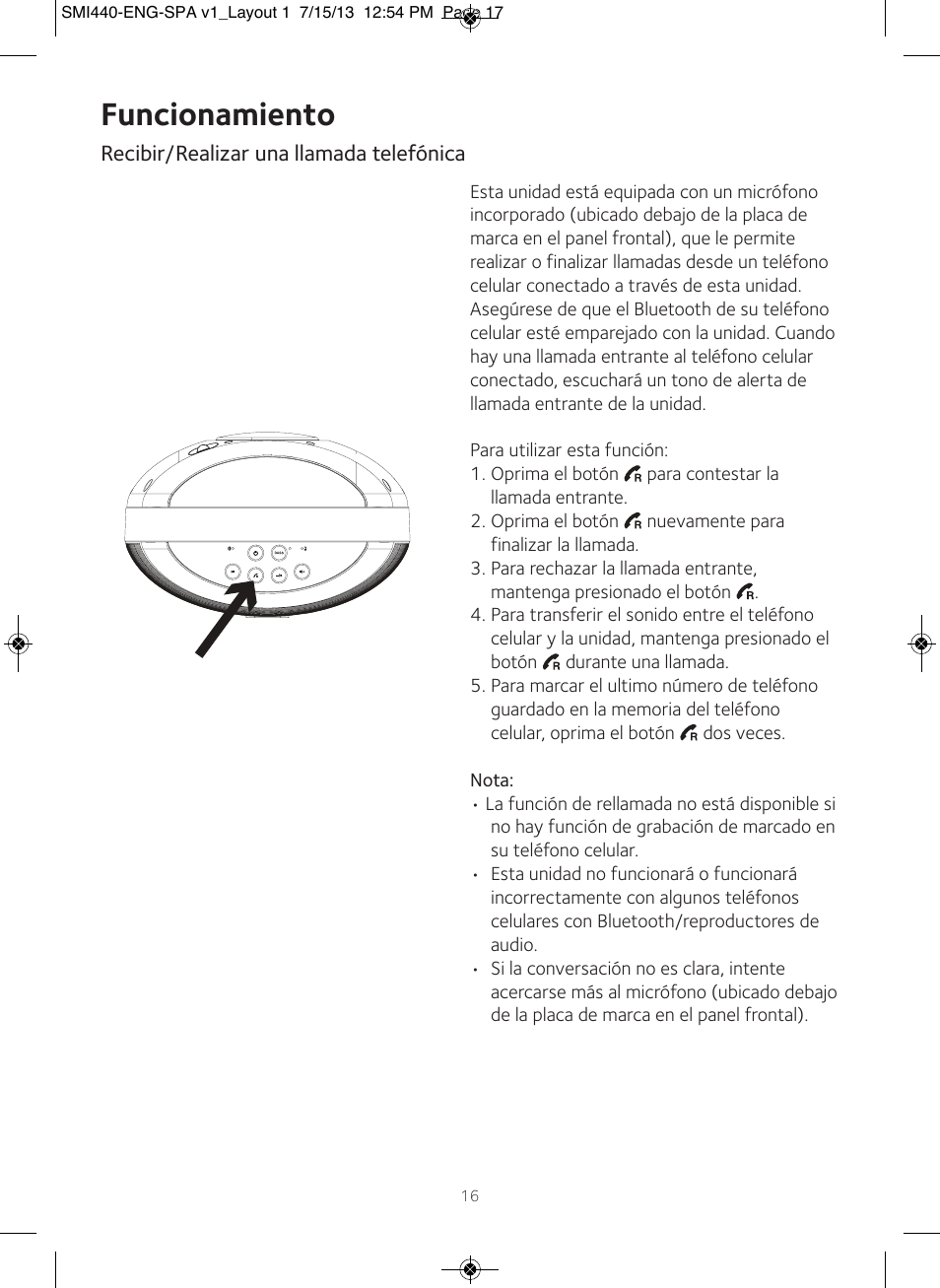 Funcionamiento | Singing Machine SMI440 User Manual | Page 17 / 22