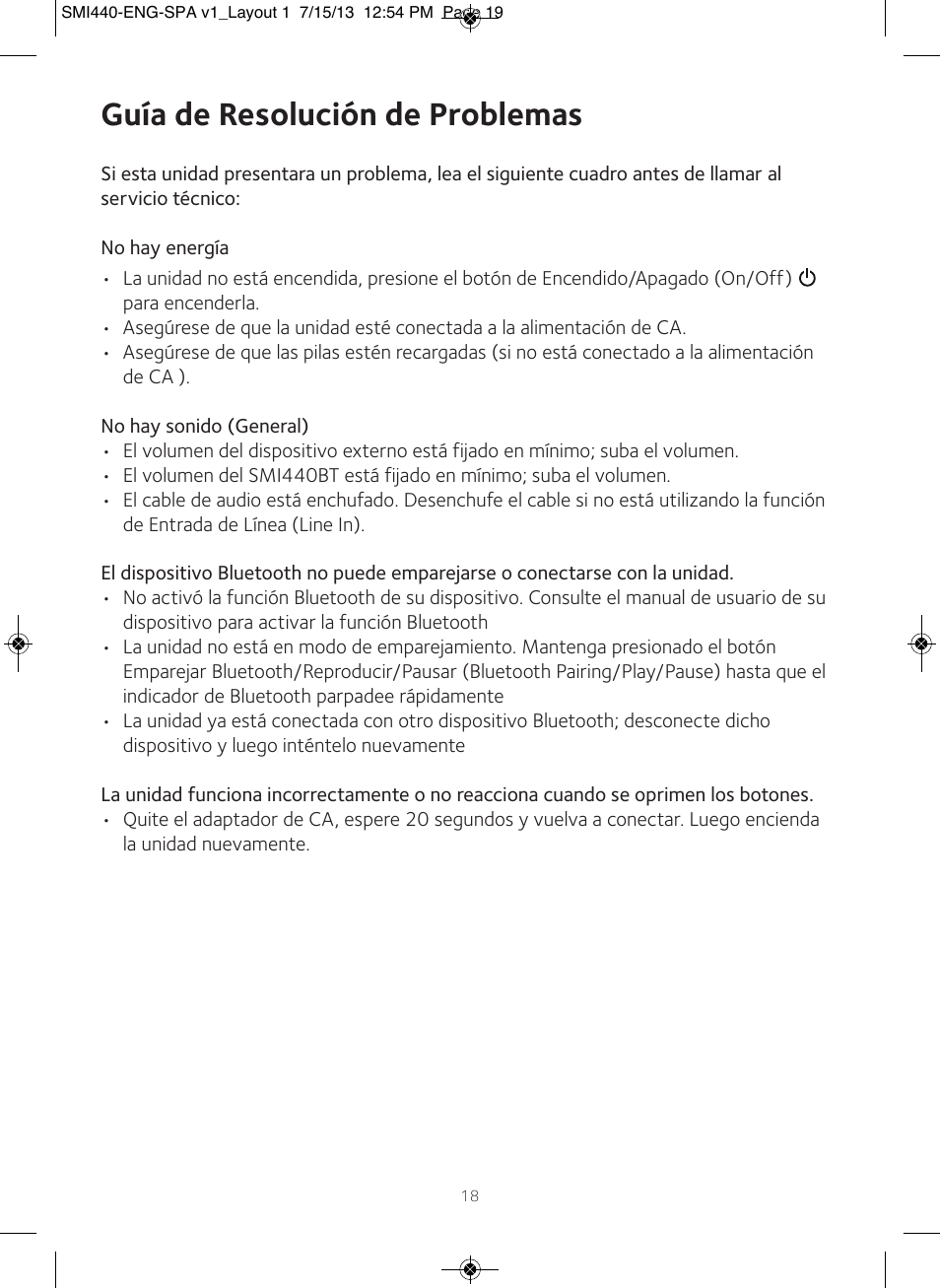 Guía de resolución de problemas | Singing Machine SMI440 User Manual | Page 19 / 22