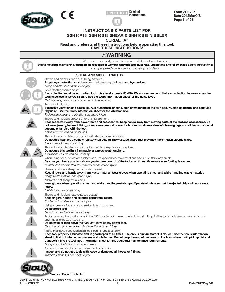 Sioux Tools SNH10S18 NIBBLER User Manual | 27 pages