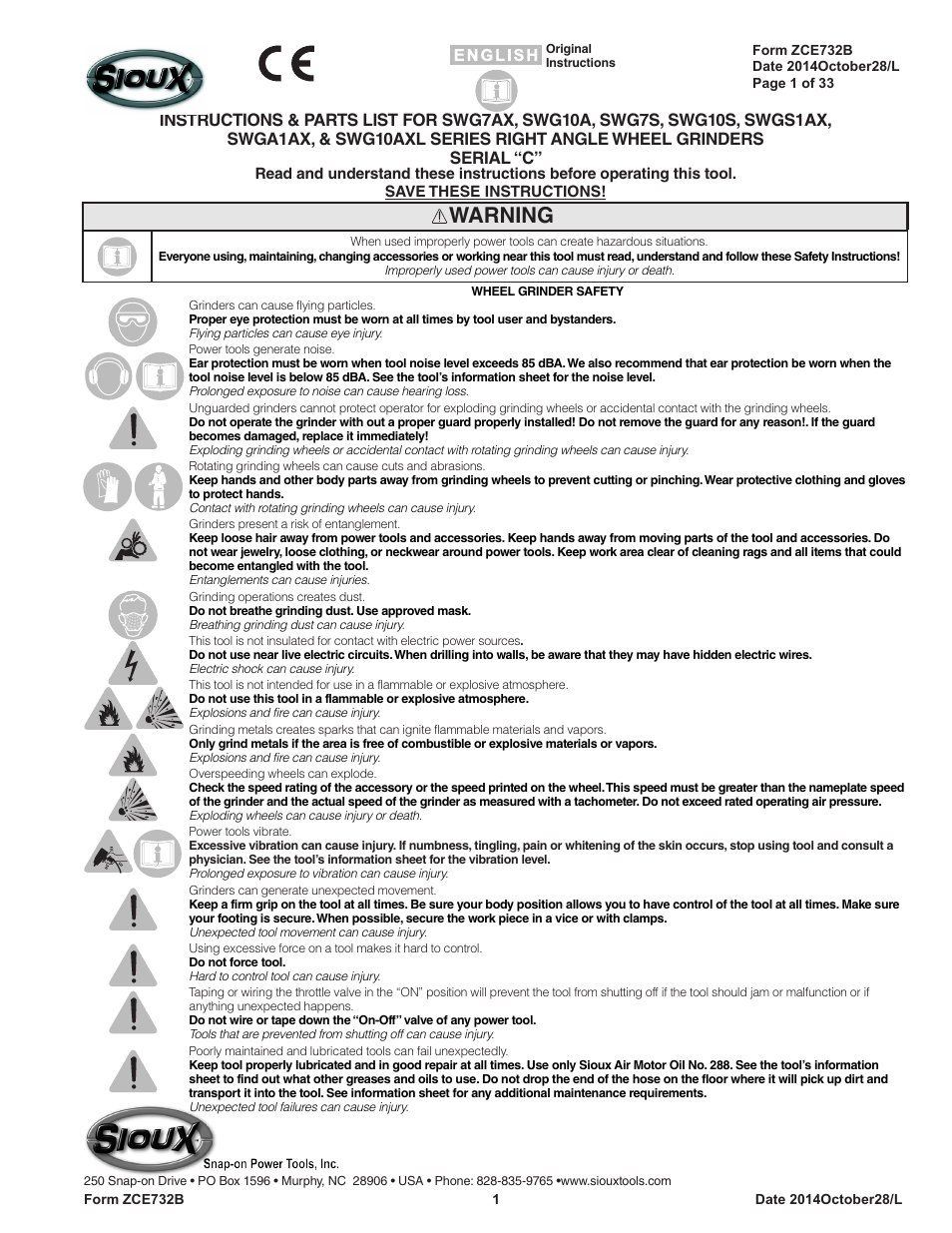 Sioux Tools SWG10AXL User Manual | 34 pages