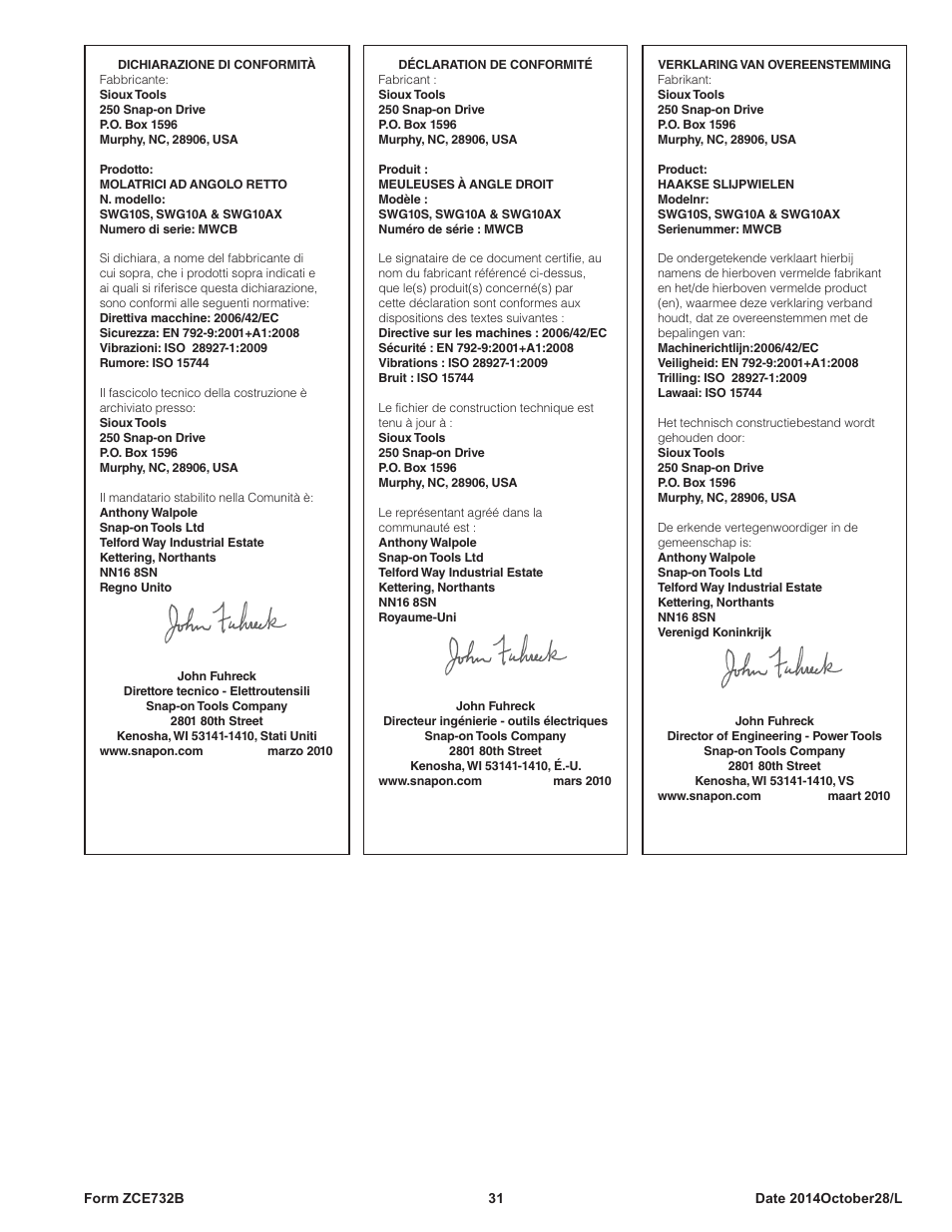 Sioux Tools SWG10AXL User Manual | Page 31 / 34