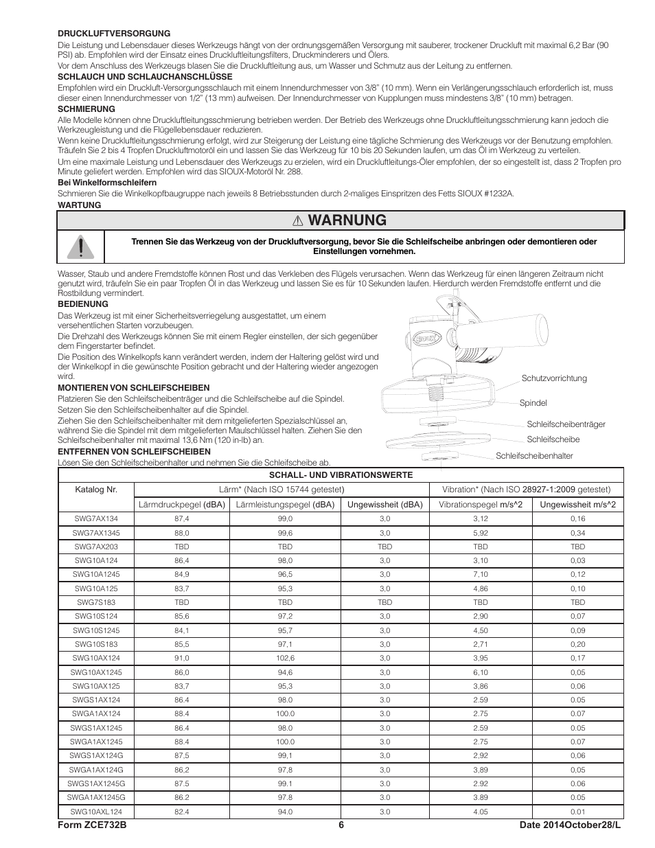 Warnung | Sioux Tools SWG10AXL User Manual | Page 6 / 34