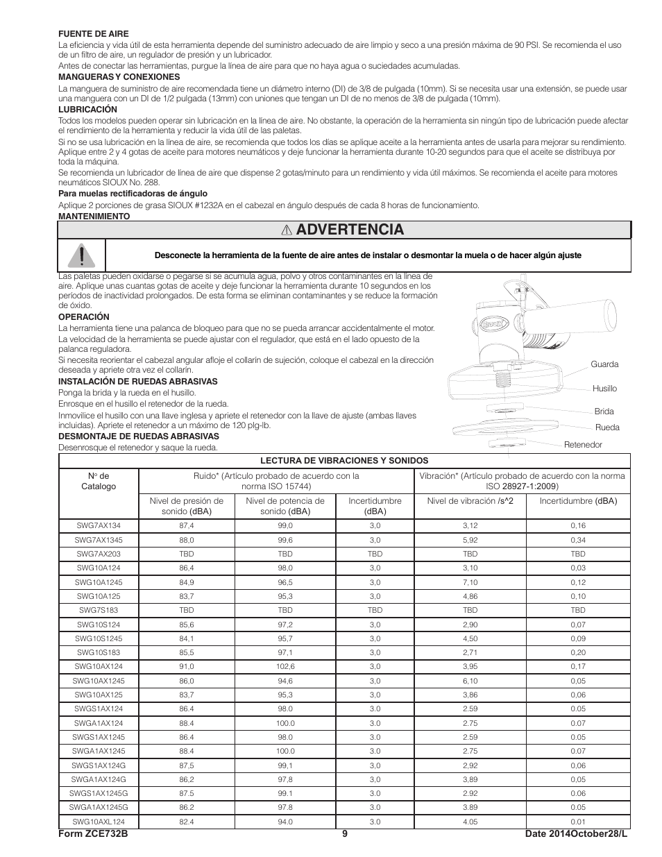 Advertencia | Sioux Tools SWG10AXL User Manual | Page 9 / 34