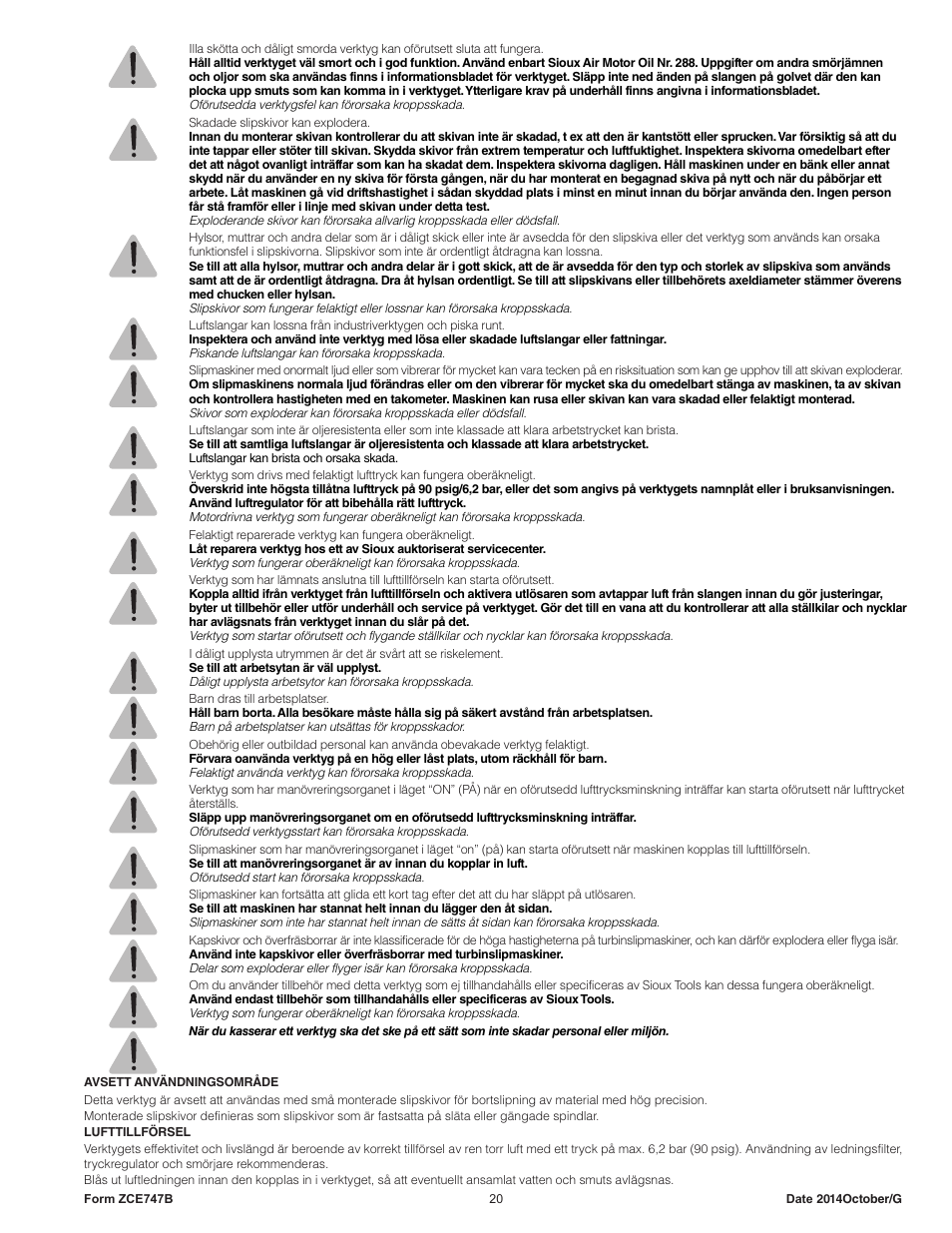 Sioux Tools SAG10AX User Manual | Page 20 / 34