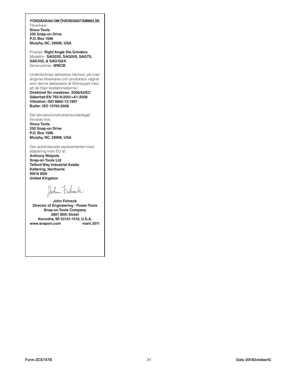 Sioux Tools SAG10AX User Manual | Page 31 / 34