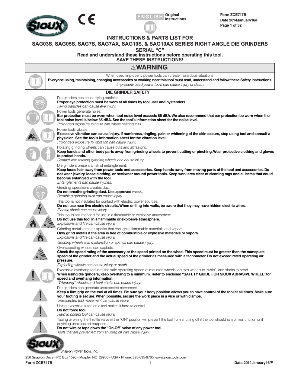 Sioux Tools SAG10AX User Manual | 33 pages