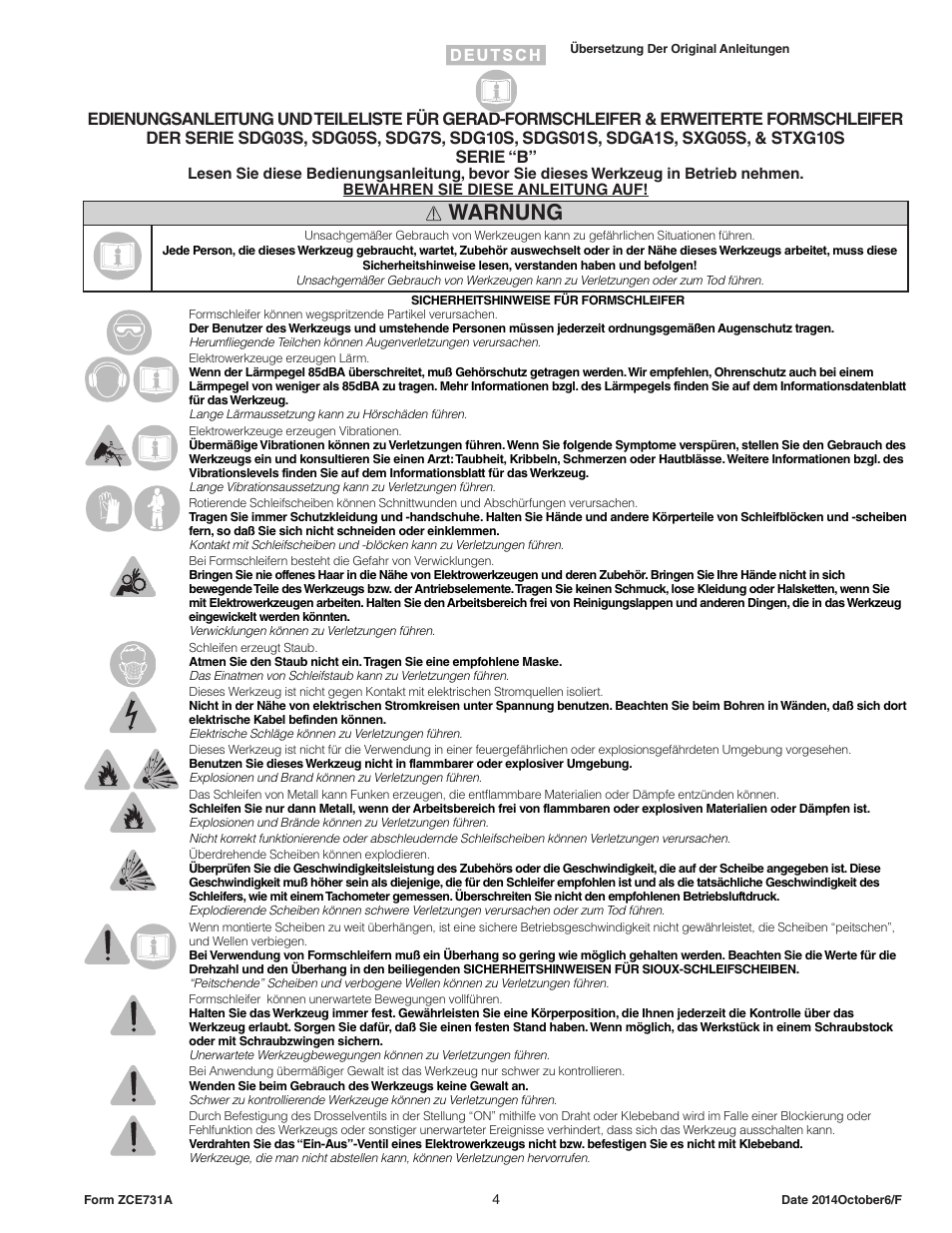 Warnung | Sioux Tools STXG10S User Manual | Page 4 / 36