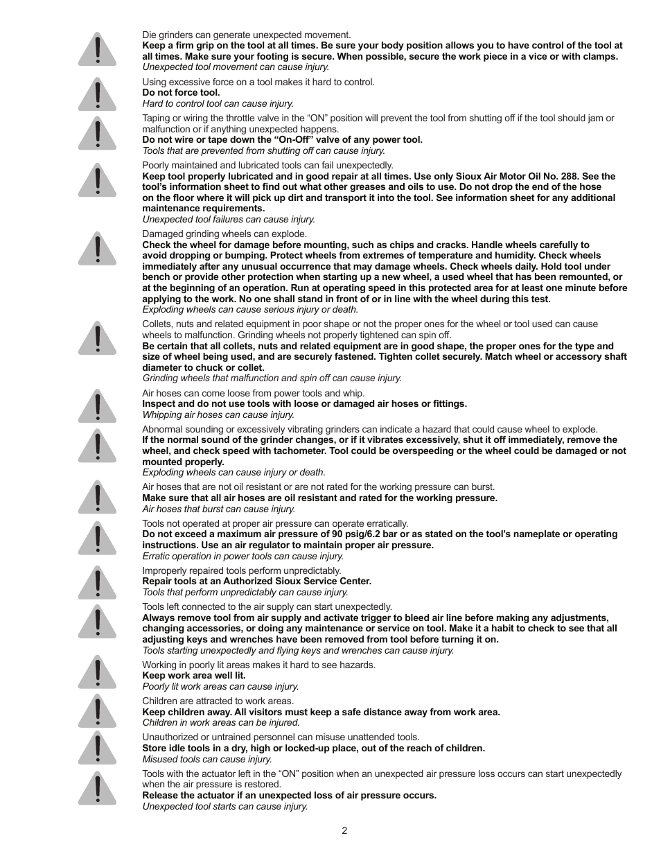 Sioux Tools CASTLE TOOL SDG SERIES STRAIGHT DIE GRINDERS User Manual | Page 2 / 4