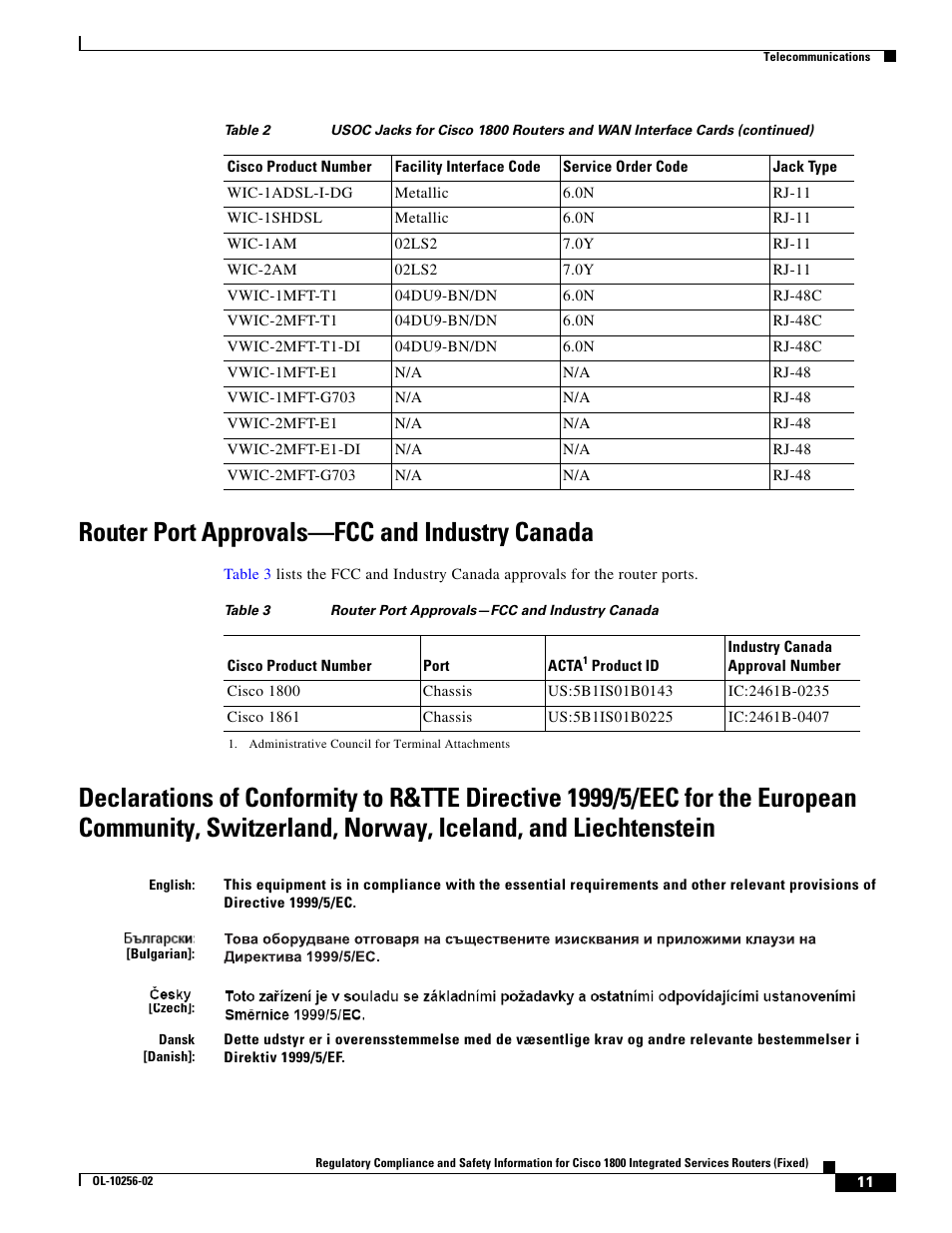 Router port approvals-fcc and industry canada, Router port approvals—fcc and industry canada | Cisco 1800 User Manual | Page 11 / 74