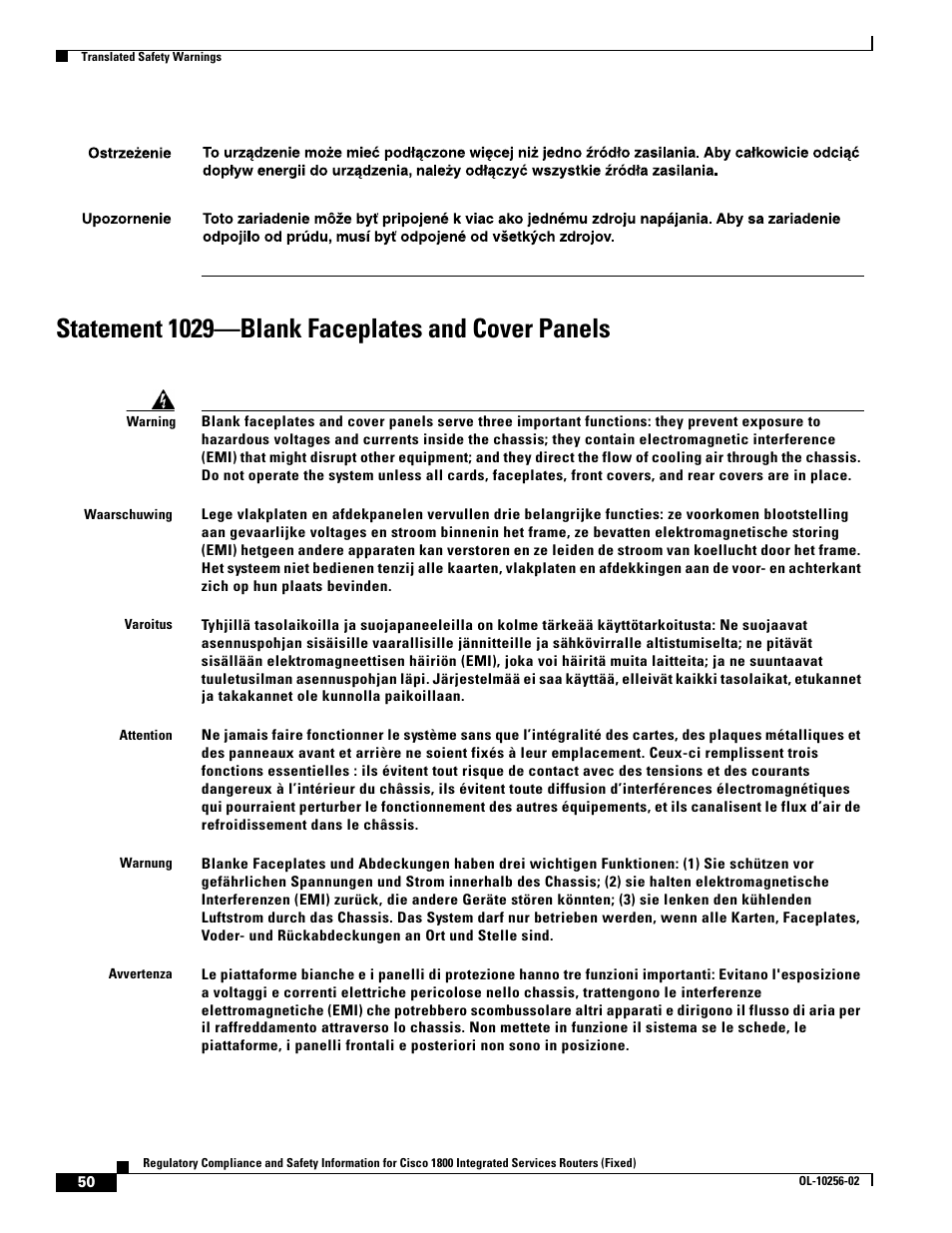 Statement 1029-blank faceplates and cover panels, Statement 1029—blank faceplates and cover panels | Cisco 1800 User Manual | Page 50 / 74