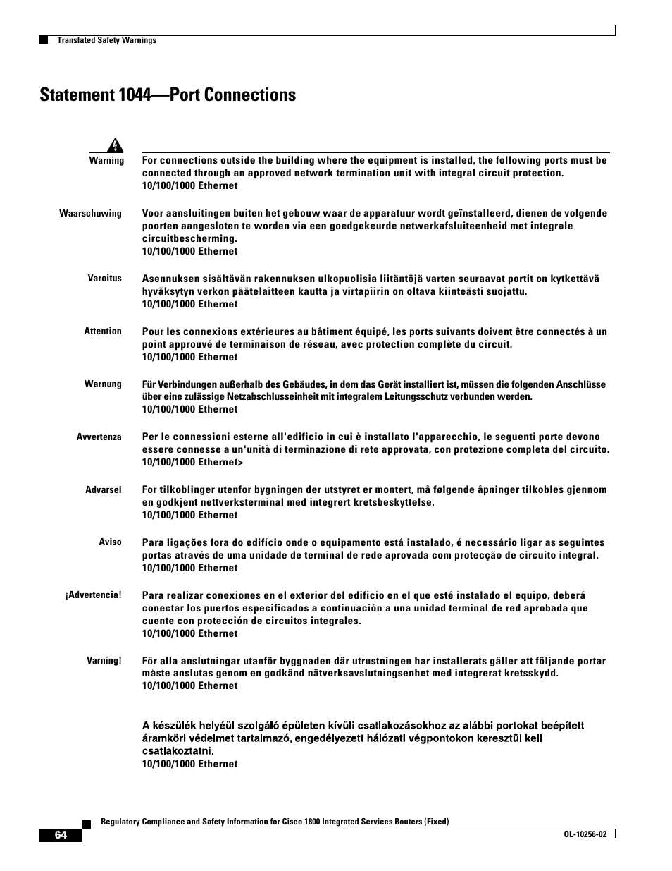 Statement 1044-port connections, Statement 1044—port connections | Cisco 1800 User Manual | Page 64 / 74