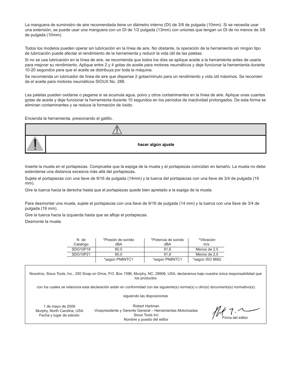 Advertencia | Sioux Tools SDG10P User Manual | Page 12 / 31