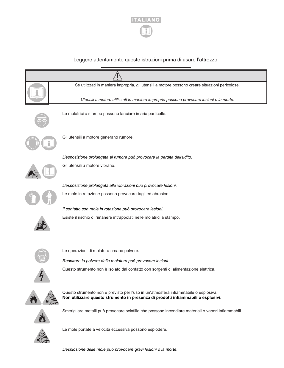 Attenzione | Sioux Tools SDG10P User Manual | Page 13 / 31