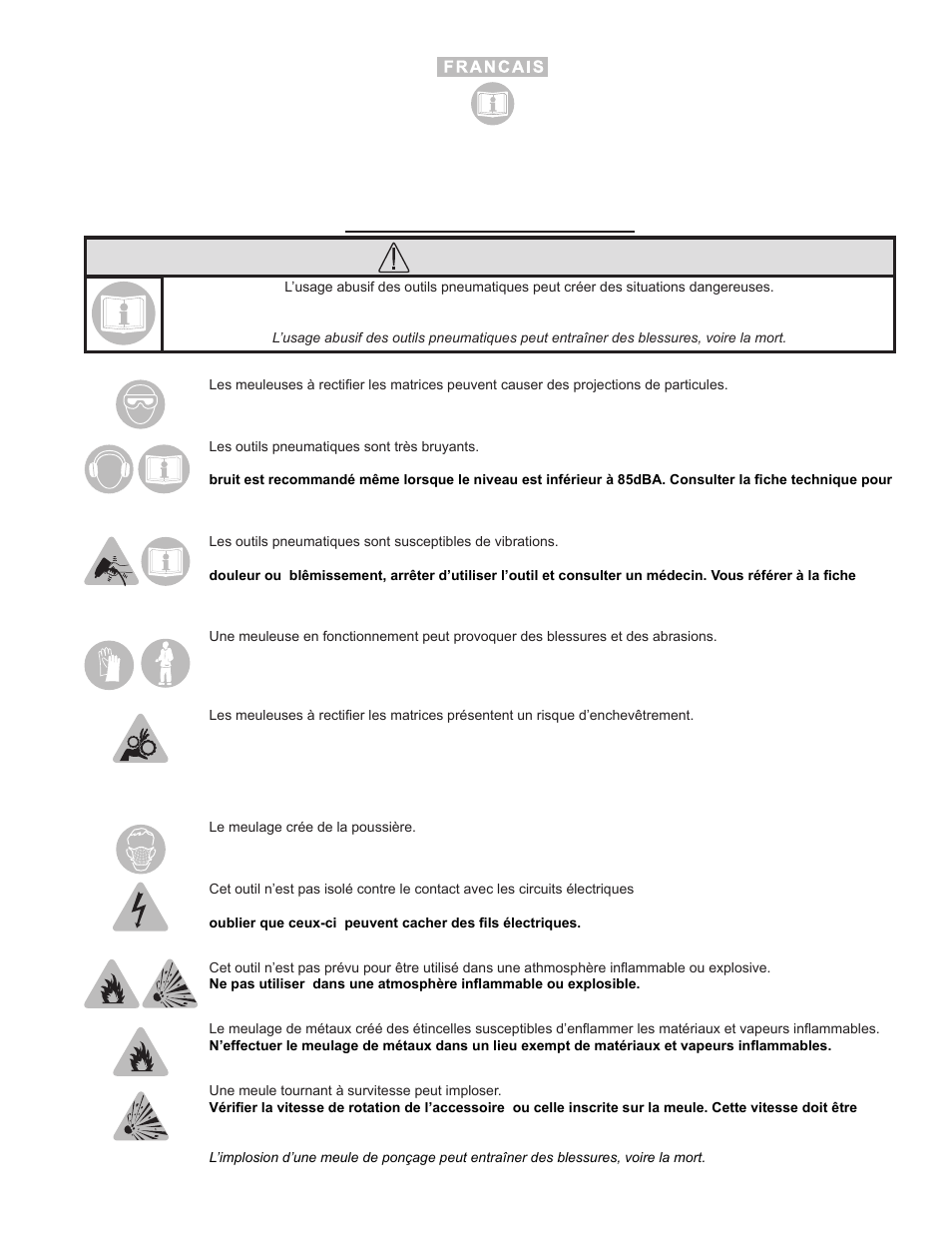 Avertissement | Sioux Tools SDG10P User Manual | Page 17 / 31