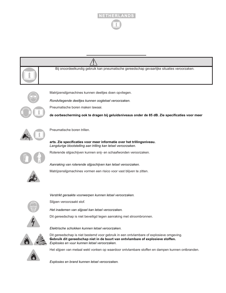 Opgepast | Sioux Tools SDG10P User Manual | Page 21 / 31