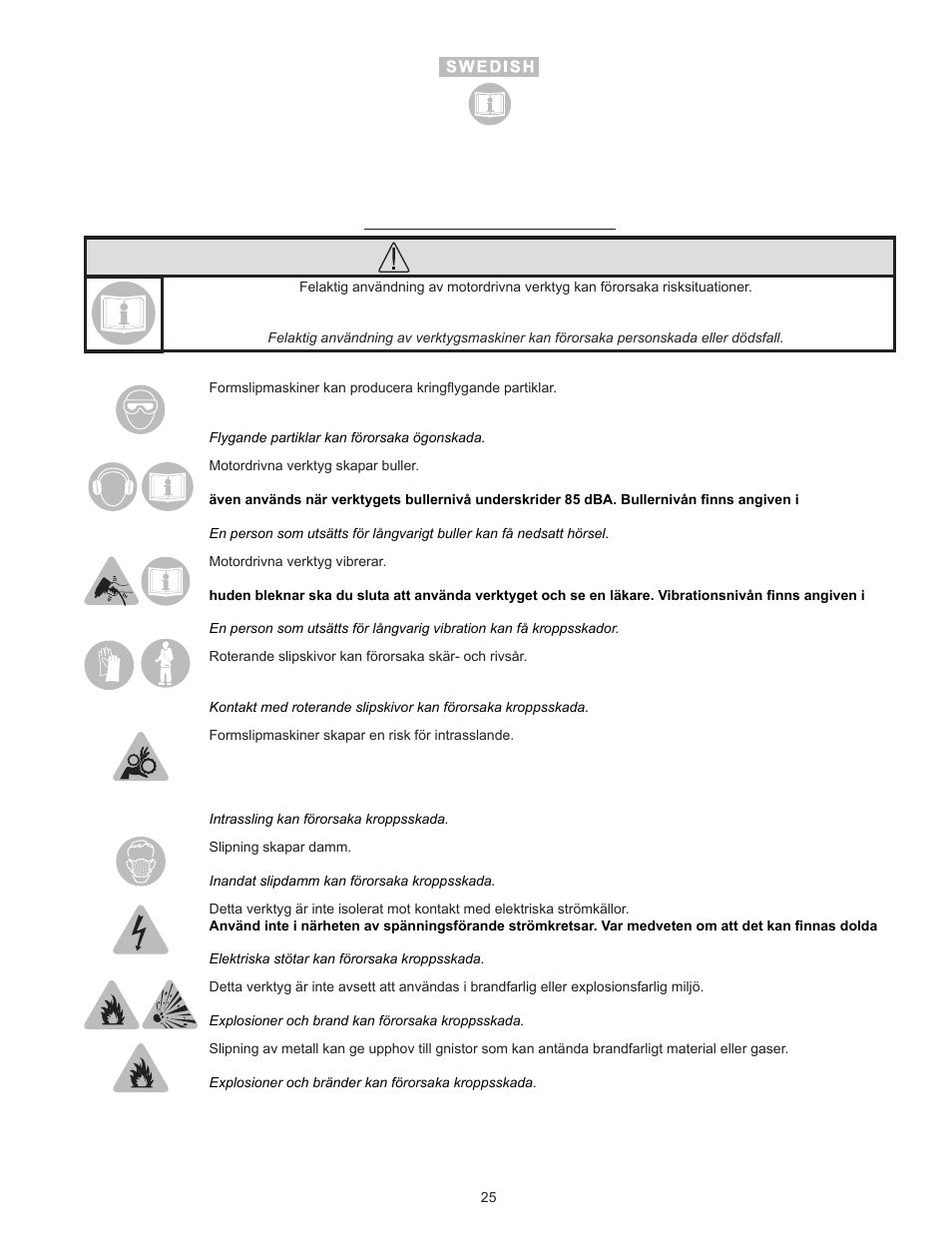 Varning | Sioux Tools SDG10P User Manual | Page 25 / 31
