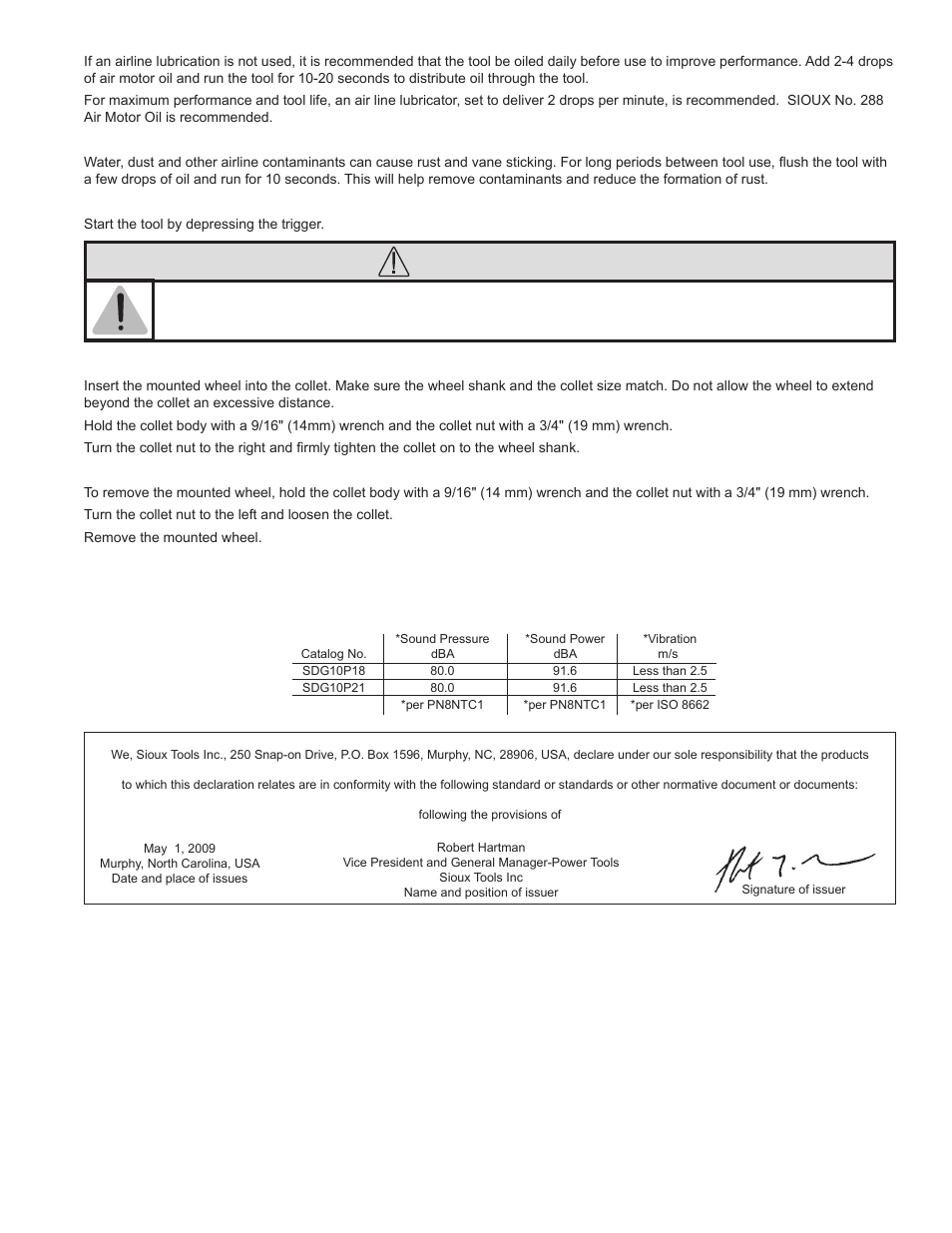 Warning | Sioux Tools SDG10P User Manual | Page 4 / 31