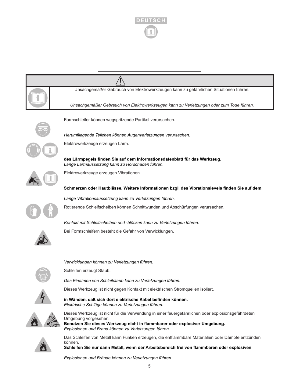 Warnung | Sioux Tools SDG10P User Manual | Page 5 / 31