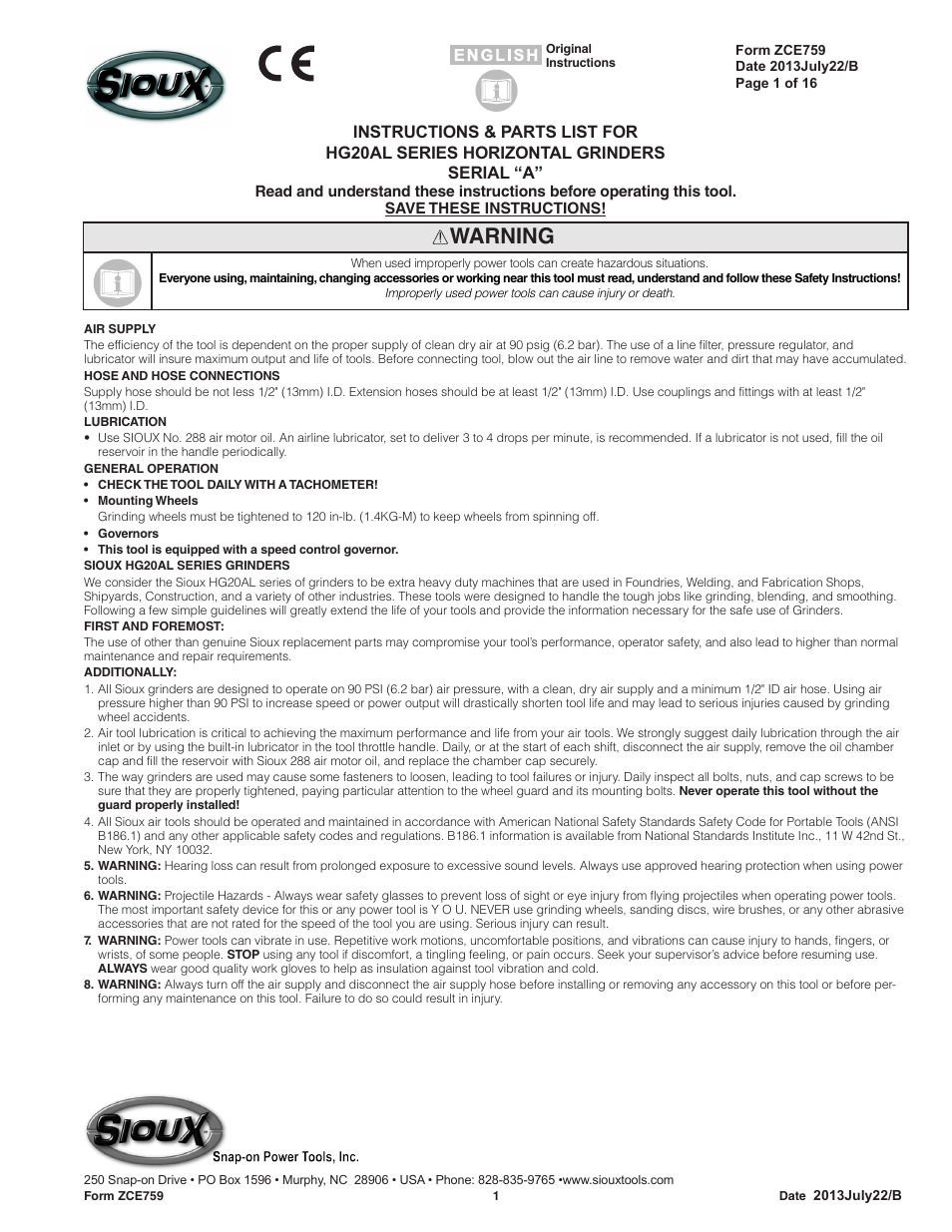 Sioux Tools HG20AL User Manual | 16 pages