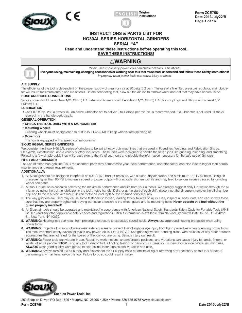 Sioux Tools HG30AL User Manual | 16 pages