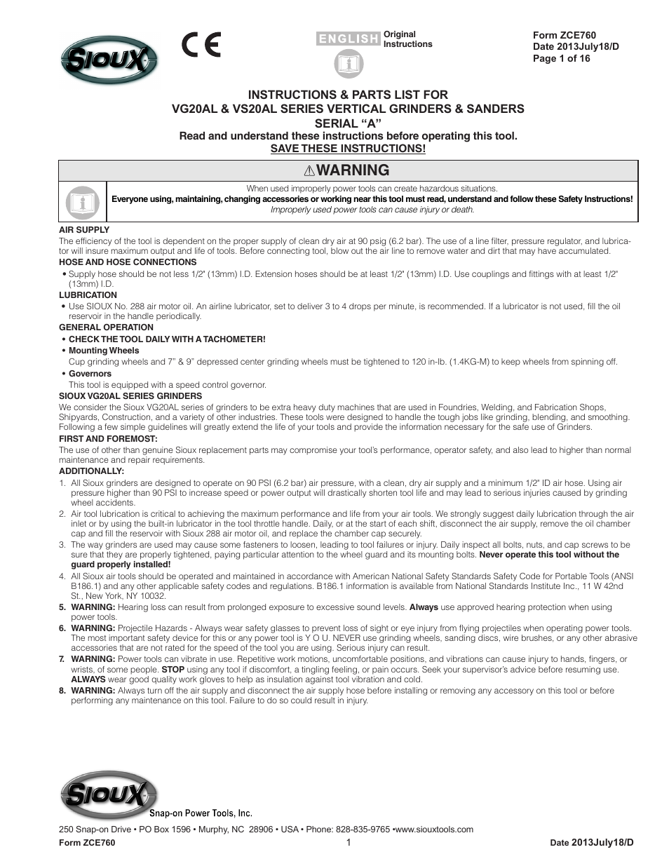 Sioux Tools VS20AL User Manual | 16 pages