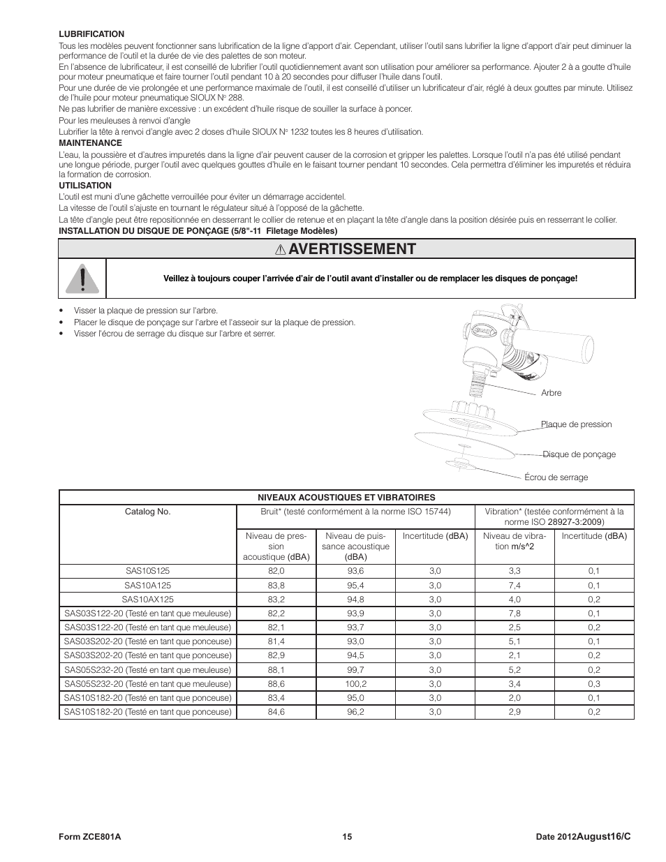 Avertissement | Sioux Tools SAS SANDERS User Manual | Page 15 / 31