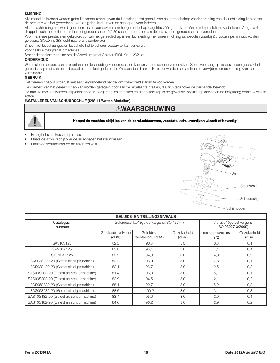 Waarschuwing | Sioux Tools SAS SANDERS User Manual | Page 18 / 31
