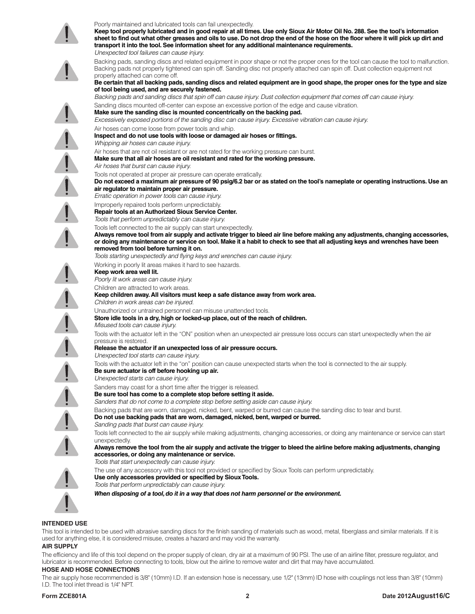 Sioux Tools SAS SANDERS User Manual | Page 2 / 31