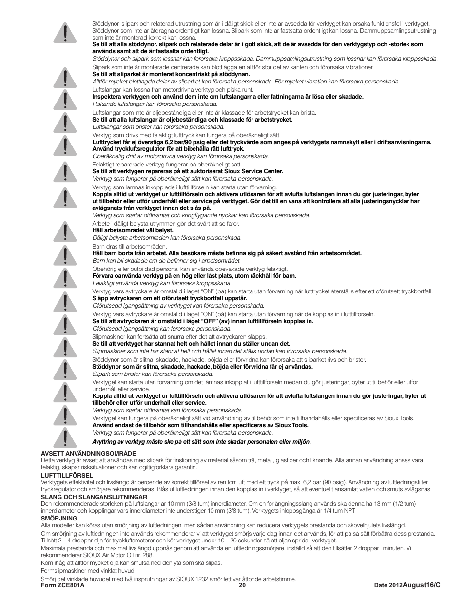 Sioux Tools SAS SANDERS User Manual | Page 20 / 31