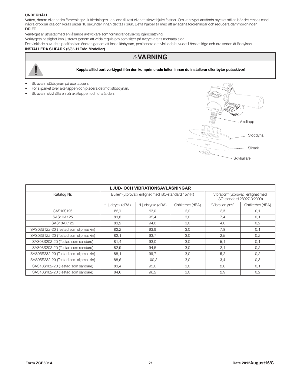 Varning | Sioux Tools SAS SANDERS User Manual | Page 21 / 31