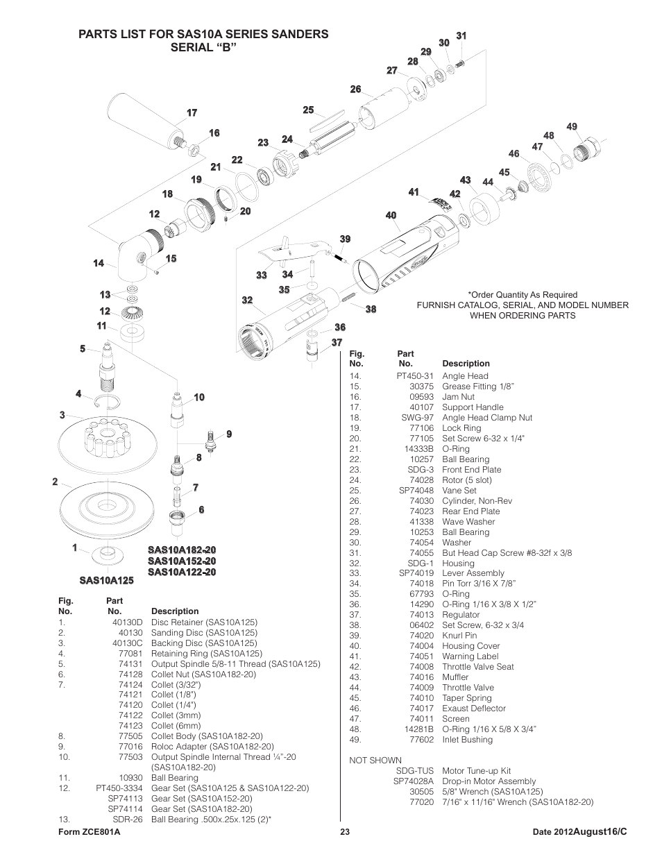 Parts list for sas10a series sanders serial “b | Sioux Tools SAS SANDERS User Manual | Page 23 / 31