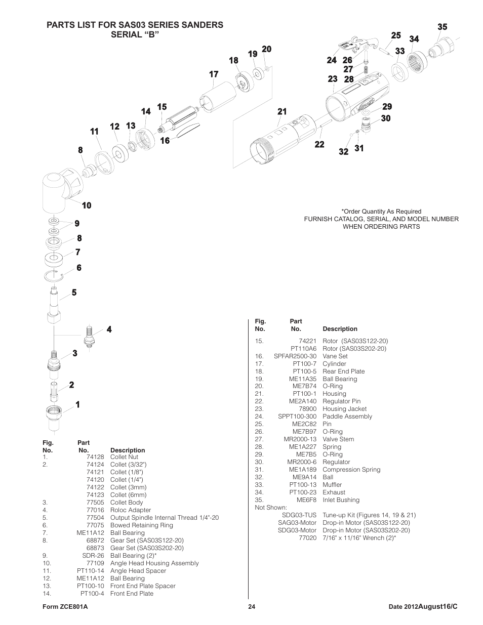 Parts list for sas03 series sanders serial “b | Sioux Tools SAS SANDERS User Manual | Page 24 / 31