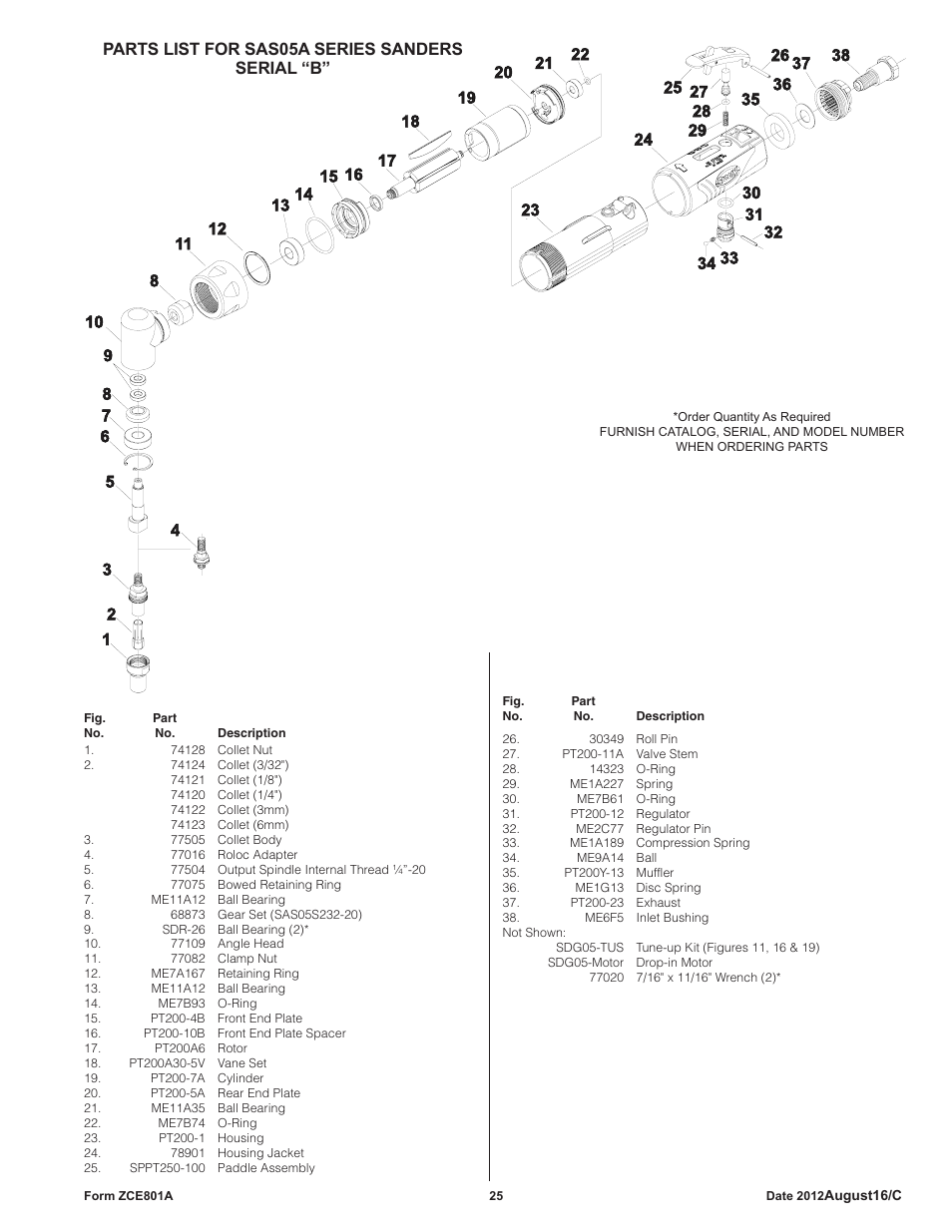 Parts list for sas05a series sanders serial “b | Sioux Tools SAS SANDERS User Manual | Page 25 / 31