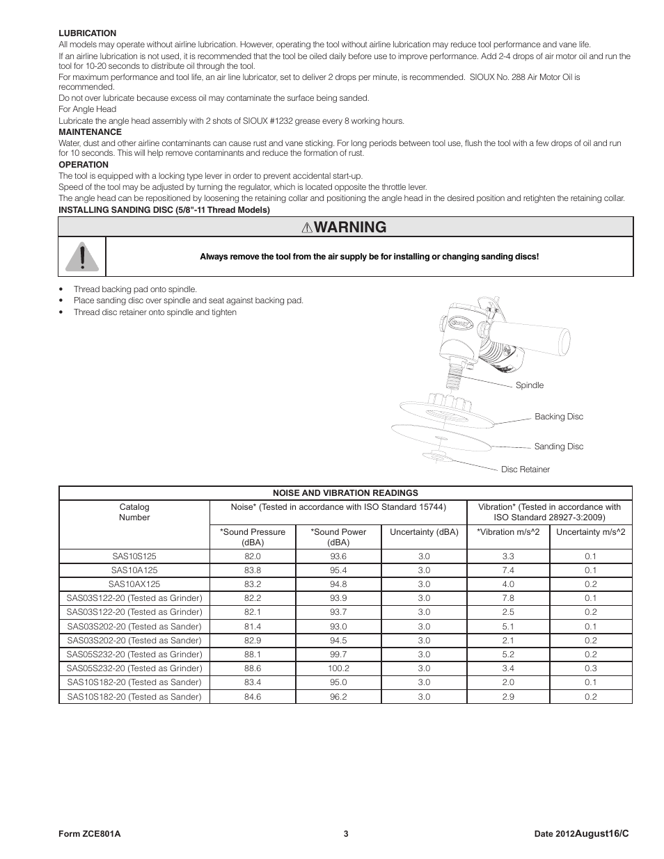 Warning | Sioux Tools SAS SANDERS User Manual | Page 3 / 31