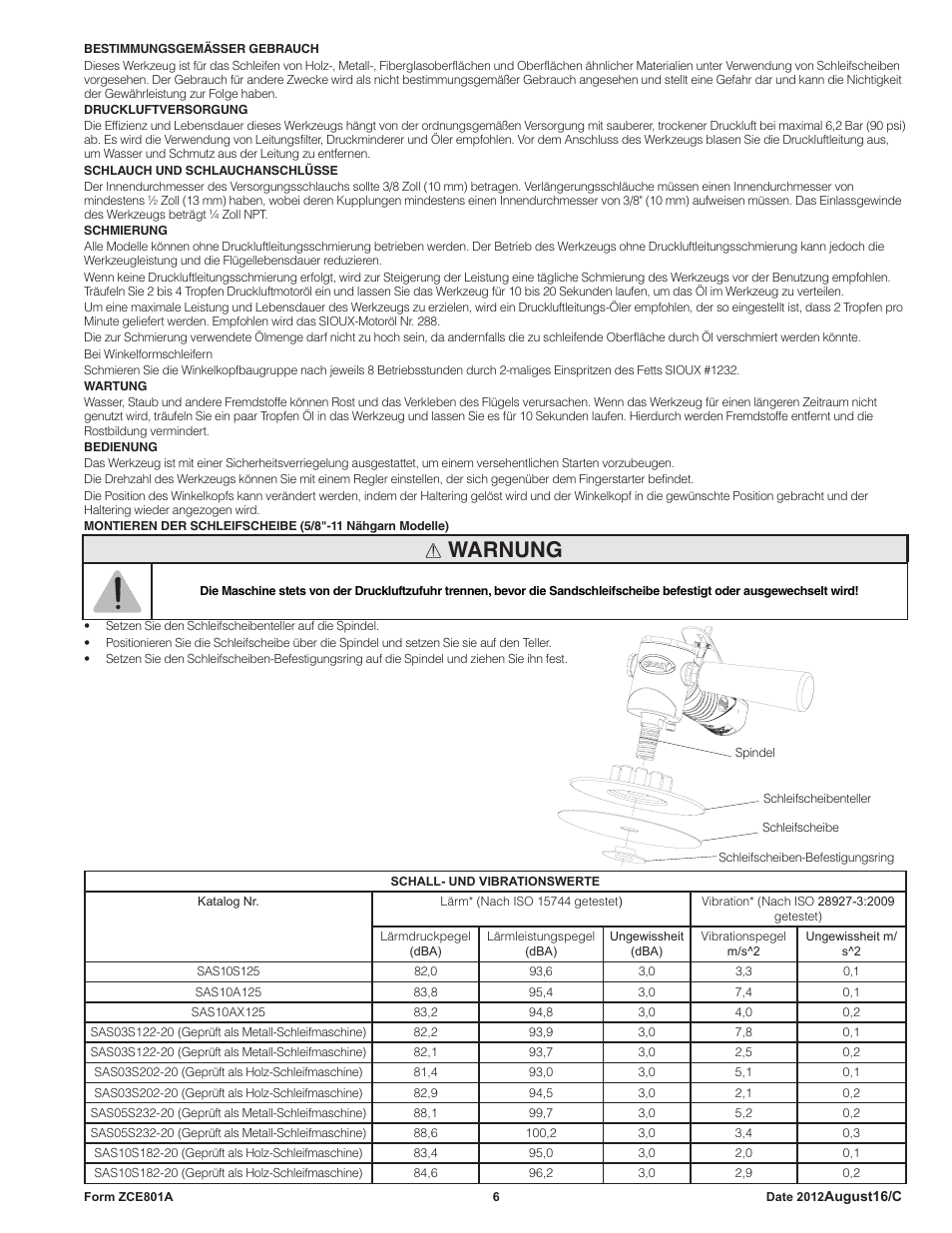 Warnung | Sioux Tools SAS SANDERS User Manual | Page 6 / 31